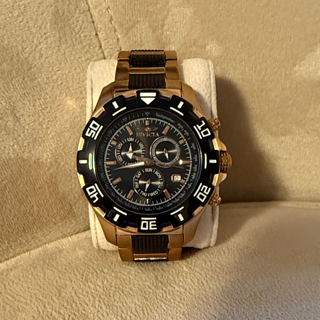 Invicta Black And Rose Gold Chronograph Watch